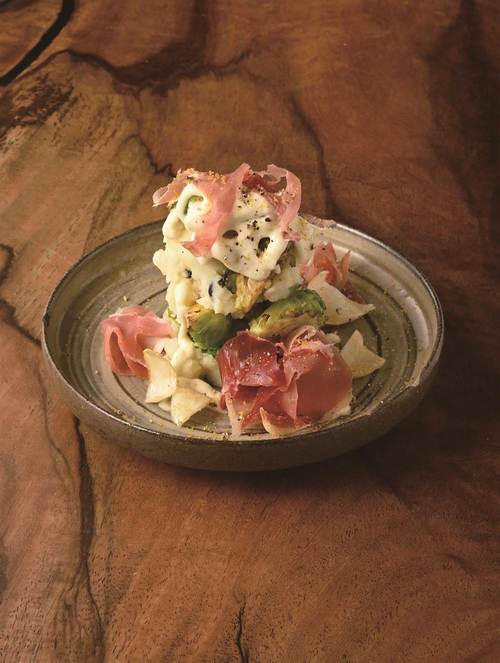 生ハムと芽キャベツ、 唐墨ポテサラ