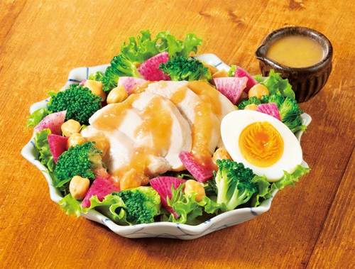 おろし野菜ドレッシングのプロテインサラダ