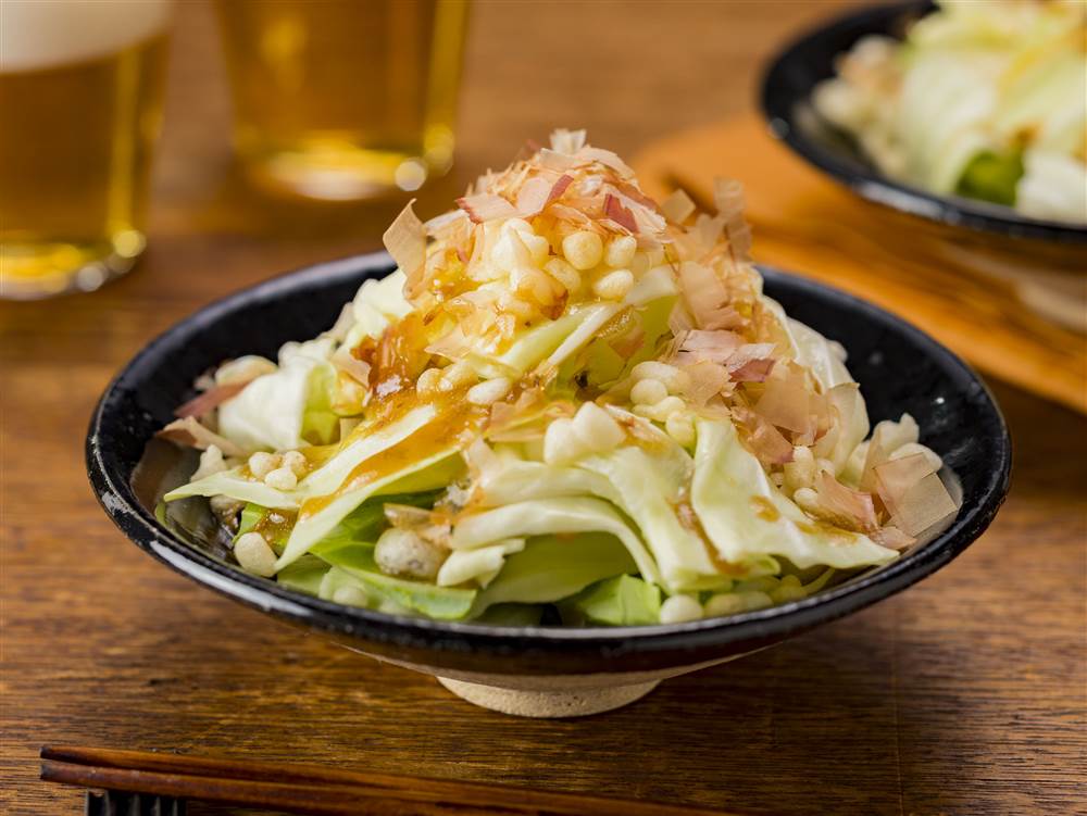 写真：キャベツと天かすの醤油胡麻だれ