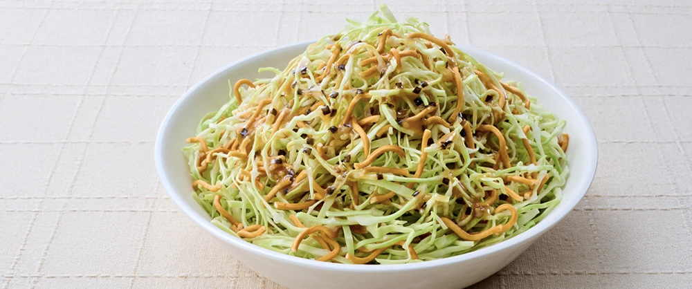 キャベツとパリパリ麺の醤油胡麻だれ